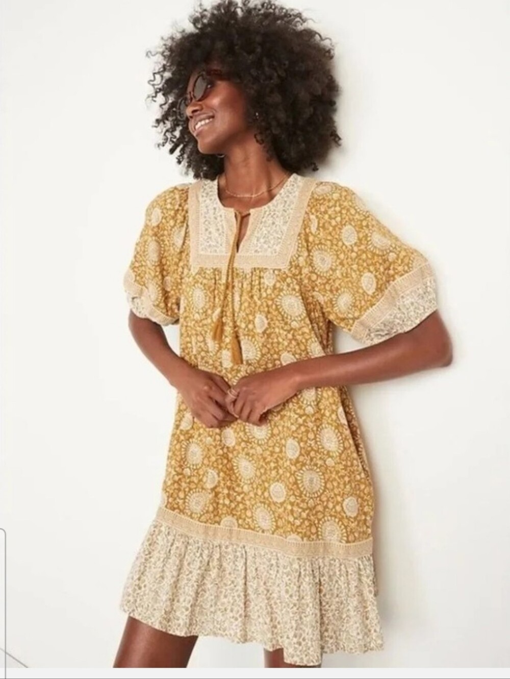 Old Navy Mustard and Cream Floral Mini Dress